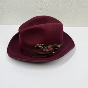 Capas Design Fedora Wide Brim Burgundy Wool Felt Feather Band Casual Size OS